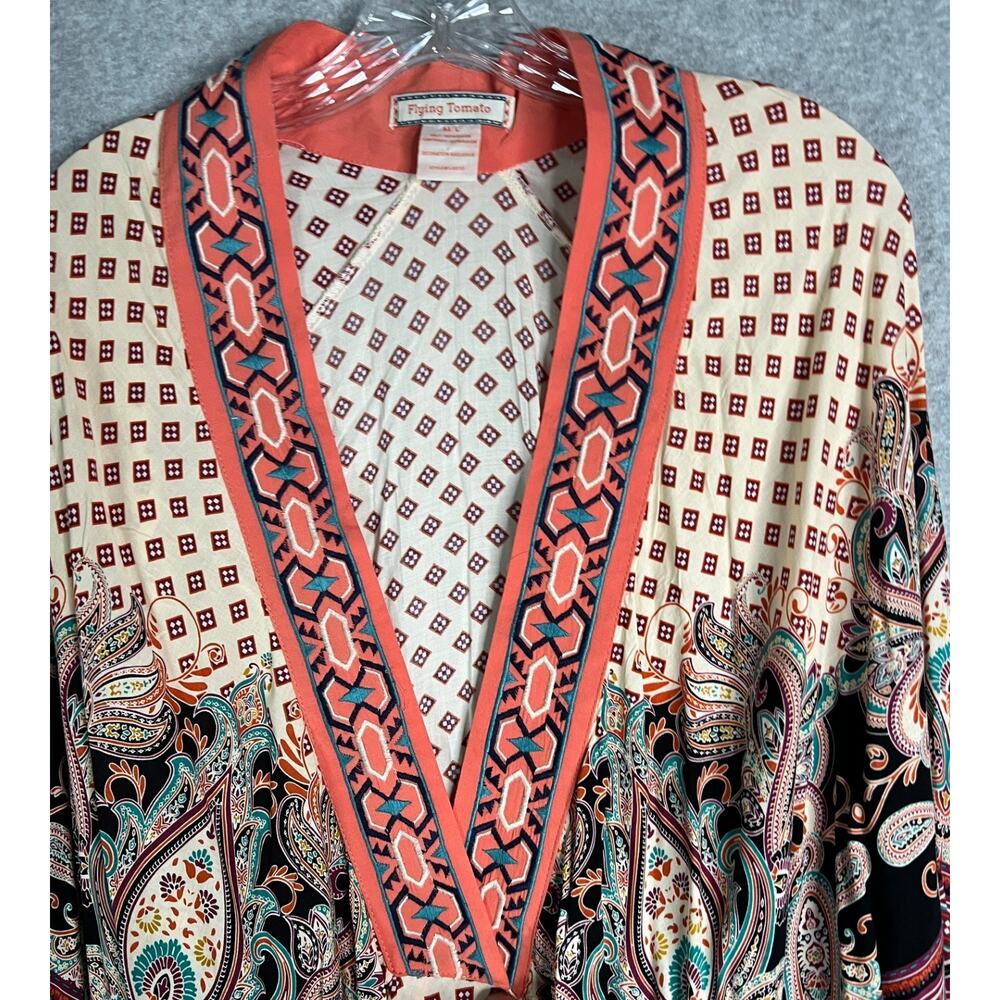 Flying Tomato Rayon Kimono M/L Paisley Print Open Front Boho Duster - Picture 3 of 8